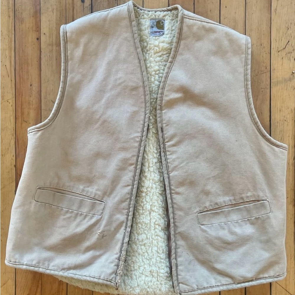 Vintage Carhartt Tan Sherpa-Lined Canvas Vest